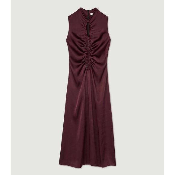 Sandro Draped Satin-Effect Dress - 42 EU/US 10 - Bordeaux - Picture 1 of 5